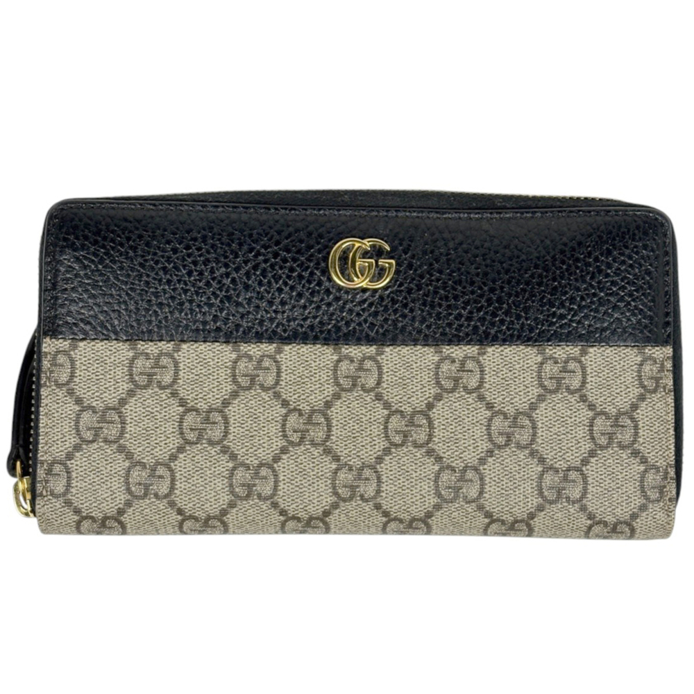 Gucci GG Marmont Long Wallet, Coated Canvas, Beige/Black, 456117, Women's